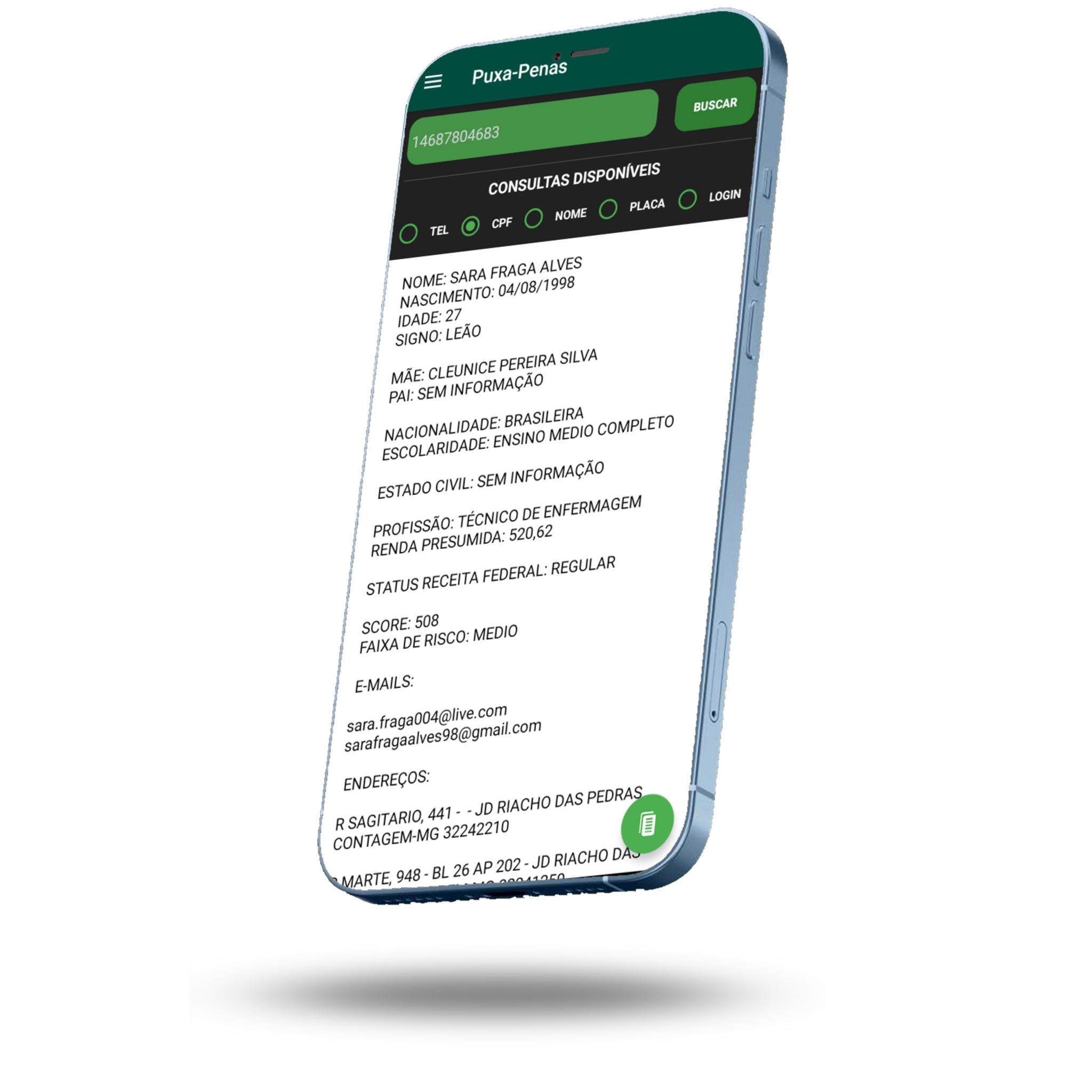 Mockup do aplicativo Puxa Penas